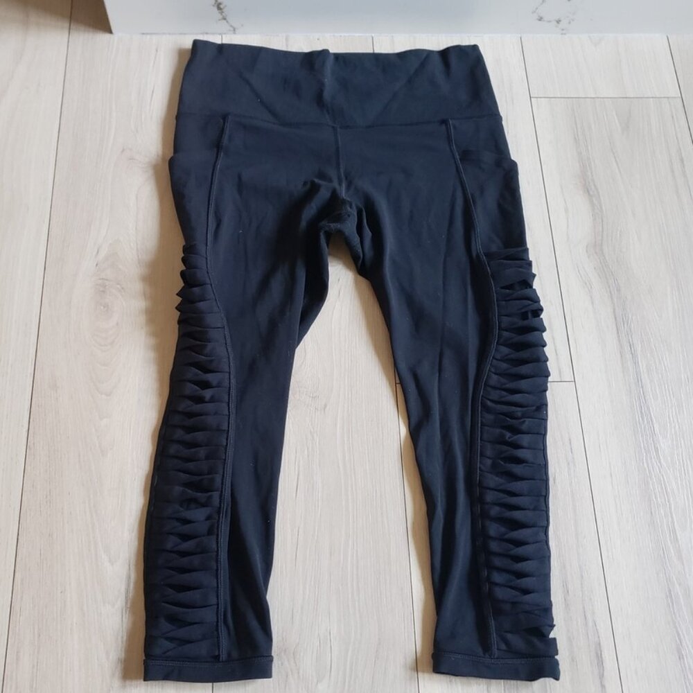 Athleta Leggings Womens L Petite Black Salutation Stash High Rise